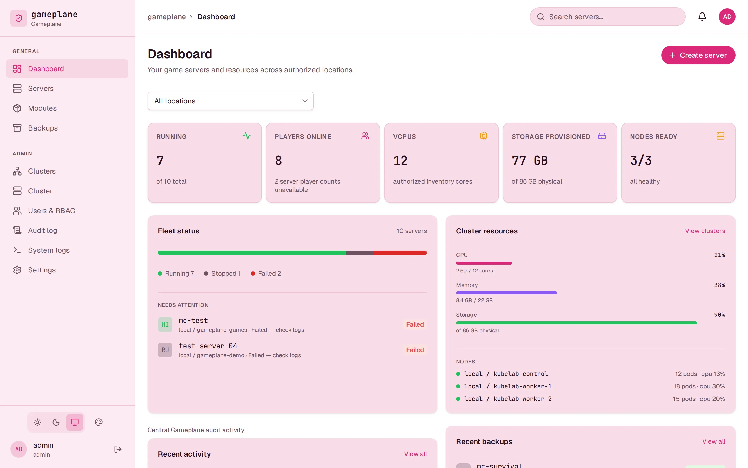 Fleet dashboard showing cluster health and resources